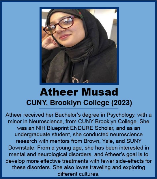 Picture of Atheer Musad (CUNY Brooklyn College) with short intro paragraph.