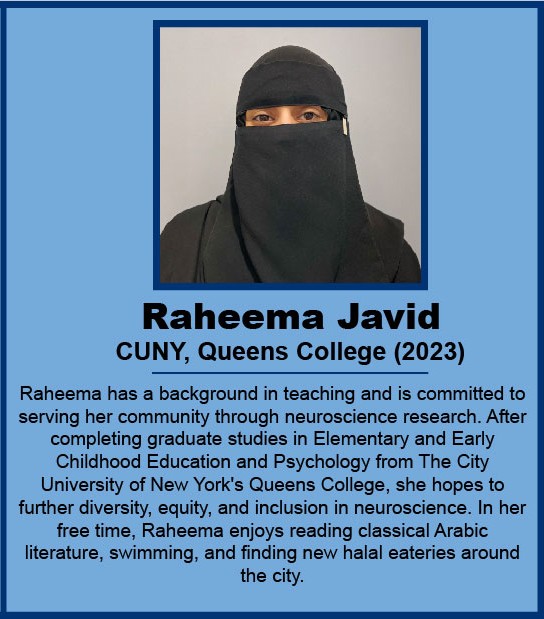 Picture of Raheema Javid (CUNY Queens College) with short intro paragraph.