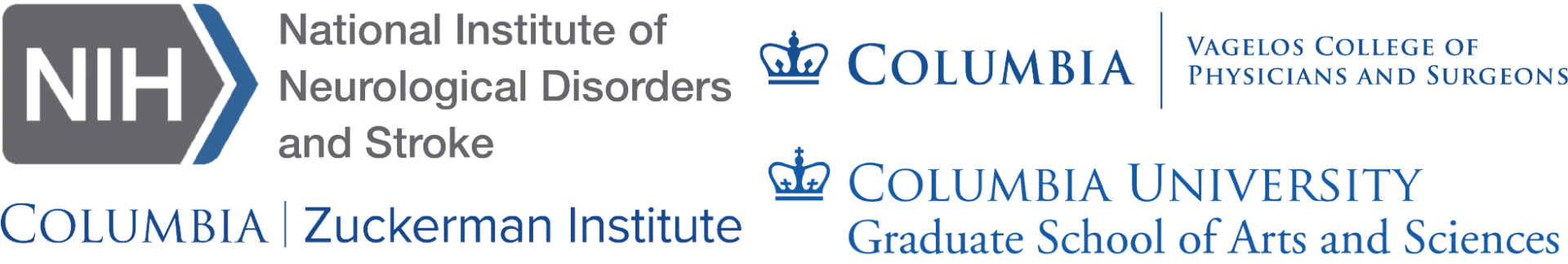 Logos for: NINDS, Columbia VP&S, Columbia GSAS, and Columbia's Zuckerman Institute