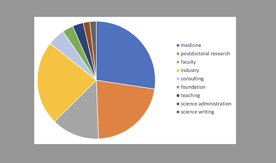 Pie chart of current career field of alumni who graduated from 2012-2022