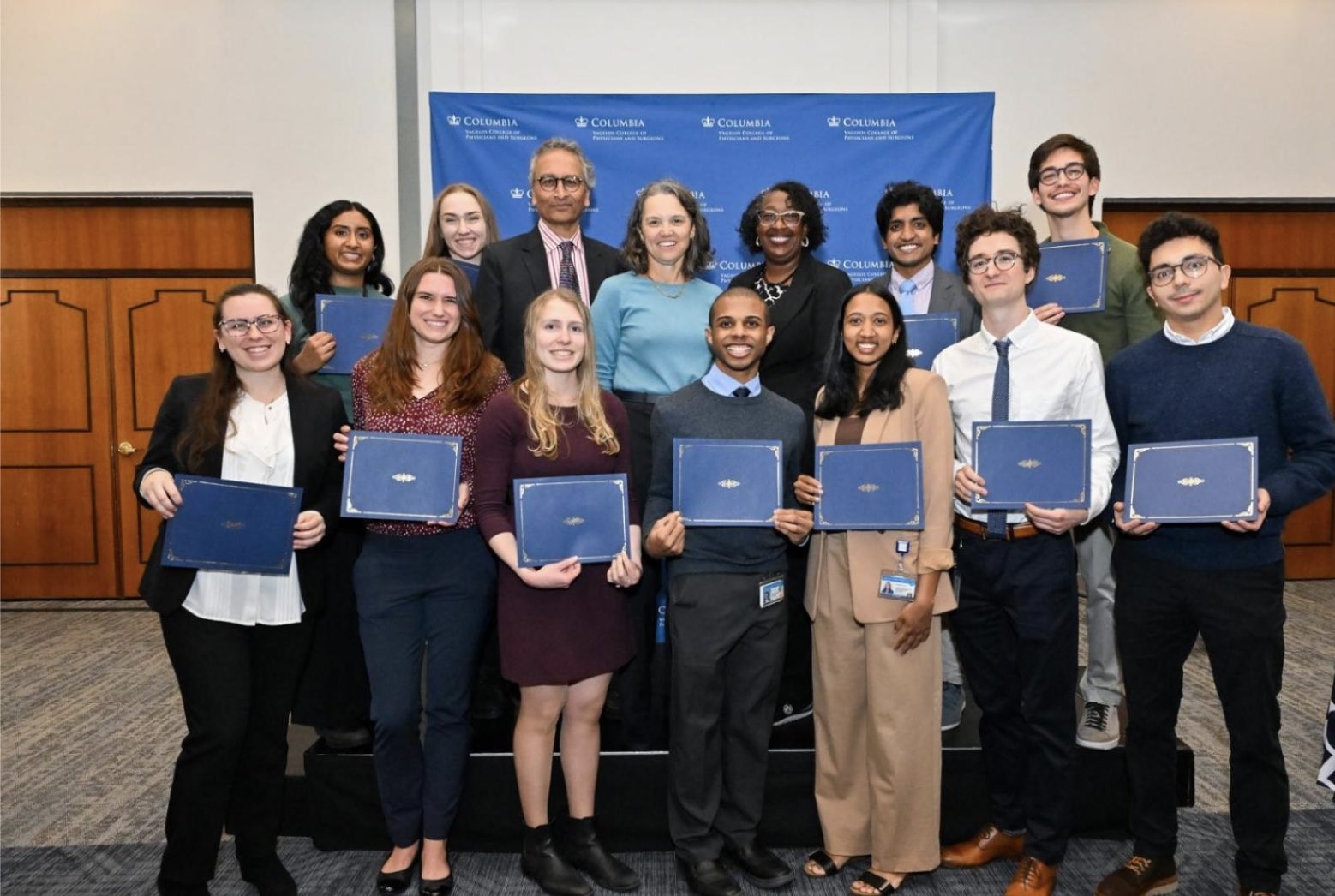 welve students, pictured here with medical school leaders, won awards at VP&S Student Research Day on April 3. Front row, from left: Amy Shteyman, Madison Heath, Aleksandra Recupero, Paul Lewis, Meghana Giri, William Britton, Guillermo Almodovar Cruz. Back row, from left: Kavya Rajesh, Alice Vinogradsky, Anil Lalwani, Katrina Armstrong, Monica Lypson, Prashanth Kumar, Frederick Lang. Not pictured: Damian Teasley. Photo by Diane Bondareff.