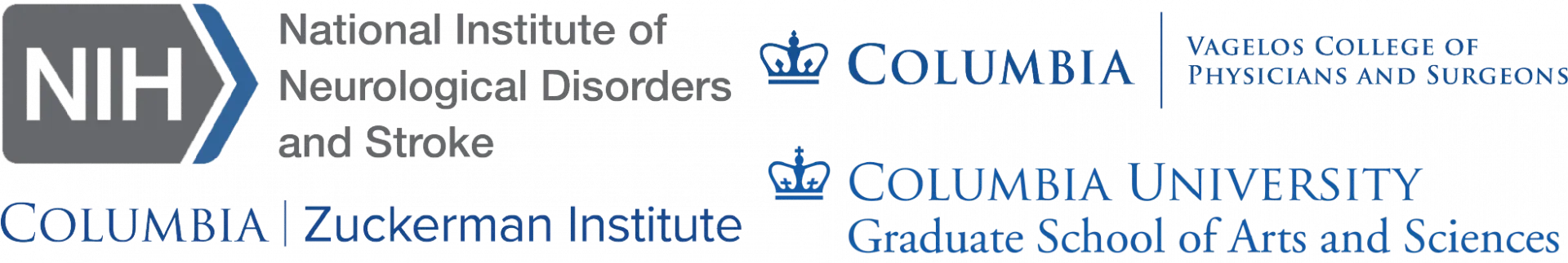 Logos for: NINDS, Columbia VP&S, Columbia GSAS, and Columbia's Zuckerman Institute